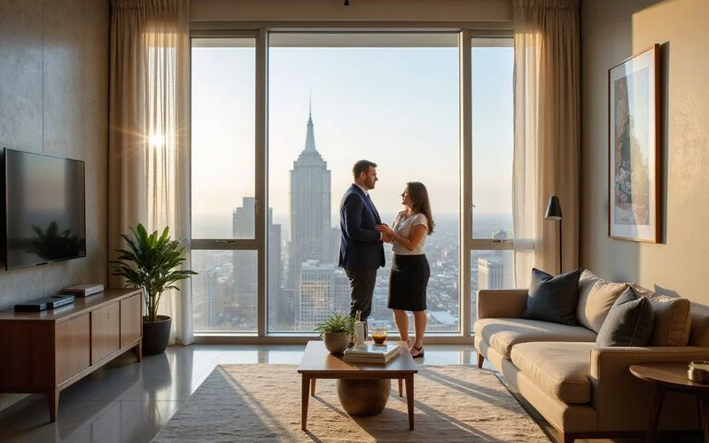 Locator and renter touring a high rise model unit together