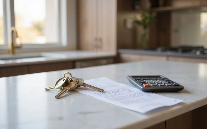 Clean itemized move-in cost breakdown graphic, navy background with gold numbers