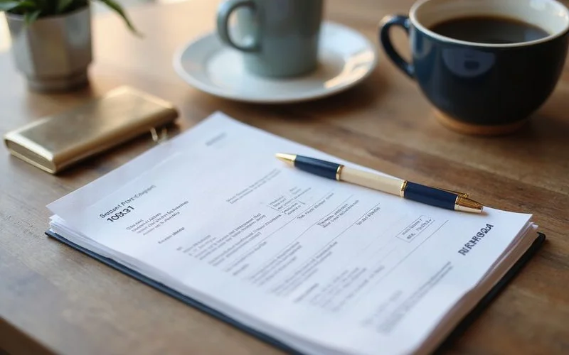 Close-up of a credit report with a pen on a desk