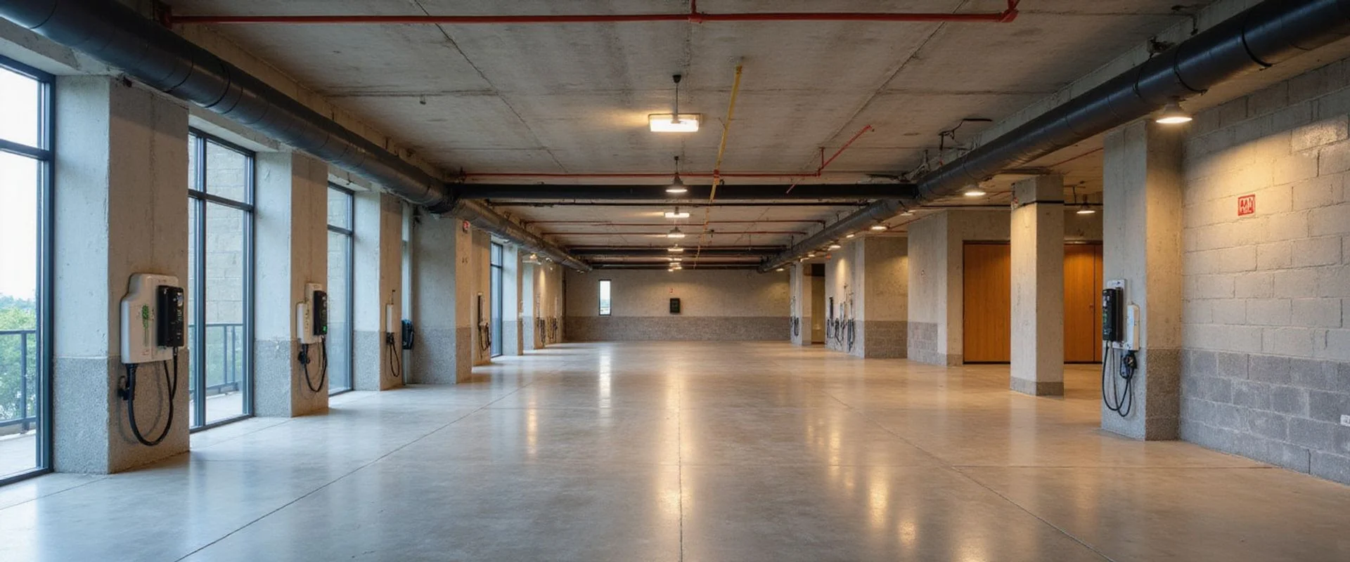 Structured parking garage with EV chargers inside a Houston high rise