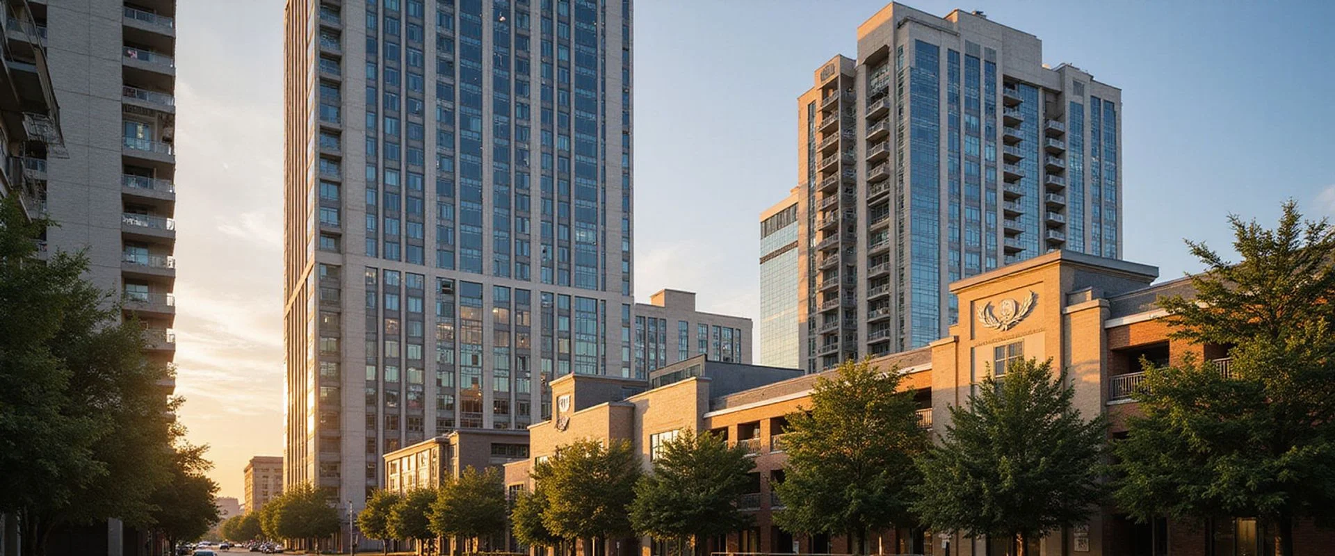 Houston high rise towers at golden hour