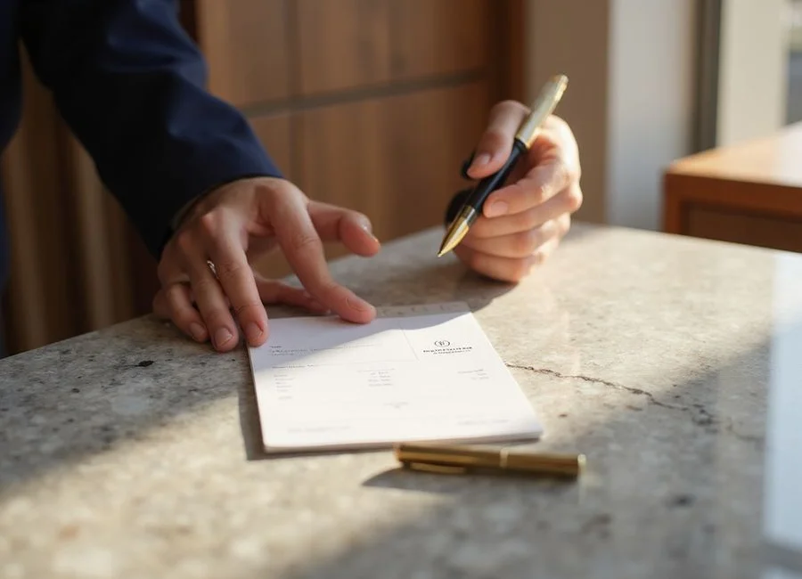 Guest card being filled out at a high rise leasing desk