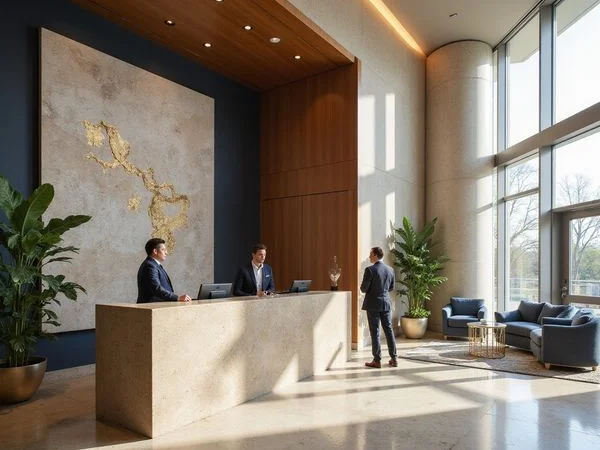 Concierge desk in a River Oaks residential tower lobby