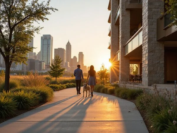 Dog walk on the Buffalo Bayou Park trail