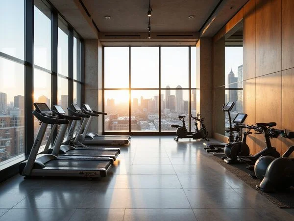 Fitness studio with a city view in a new tower