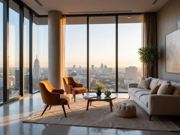 Floor-to-ceiling Low-E glass in a south-facing unit
