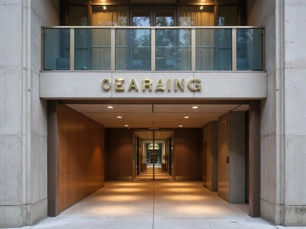 Garage clearance sign at a tower entry ramp