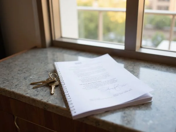 Keys and signed lease on an entry console after approval