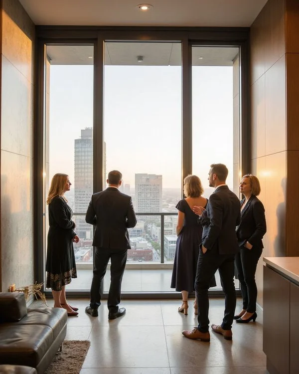 Locator touring a high rise model unit