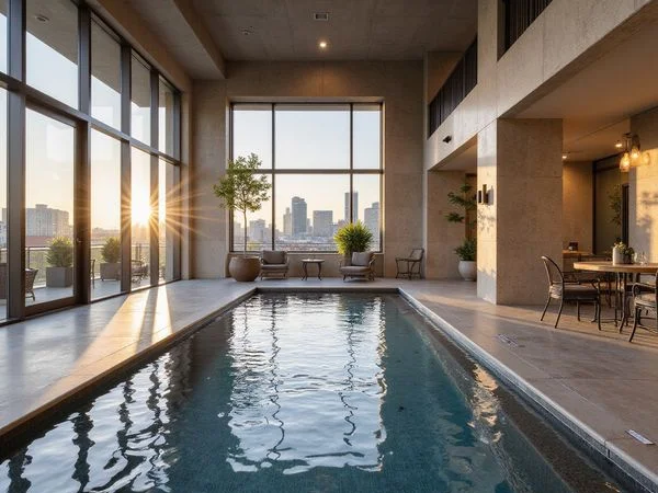Amenity deck pool at a 2025 Houston tower