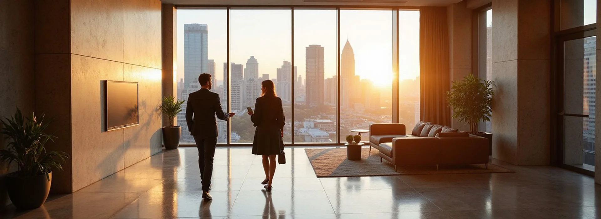 Agent walking through a Houston high rise amenity lounge