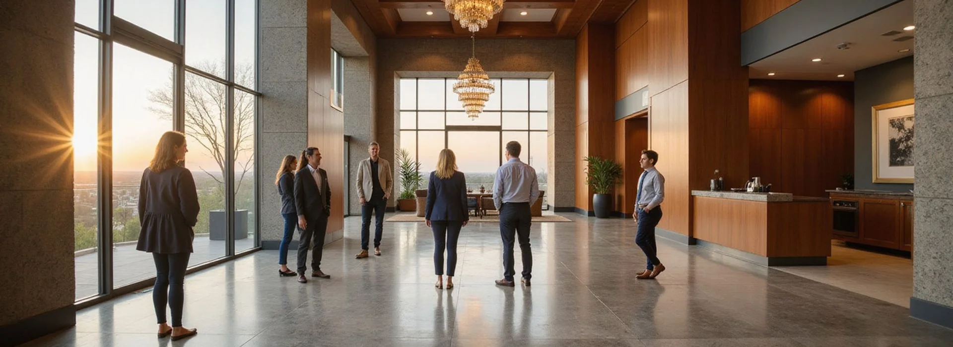 Houston apartment locators in a high rise lobby