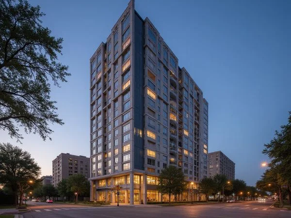 Residential tower near the Texas Medical Center at dusk