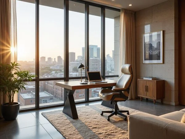Work-from-home desk overlooking Midtown